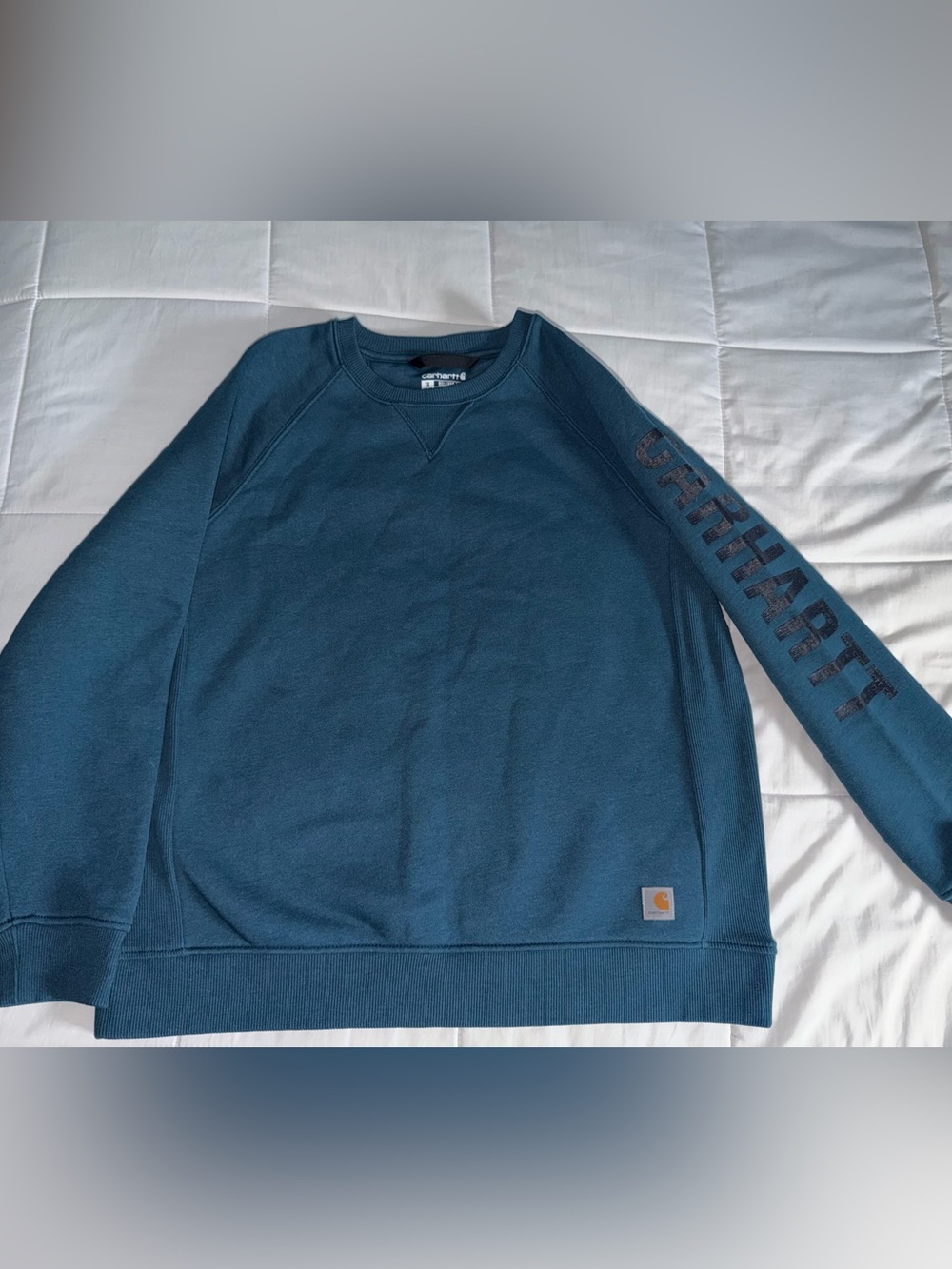 Carhartt Women’s Teal/ Blue Crewneck Sweatshirt - Carhartt Sleeve Logo - 1X